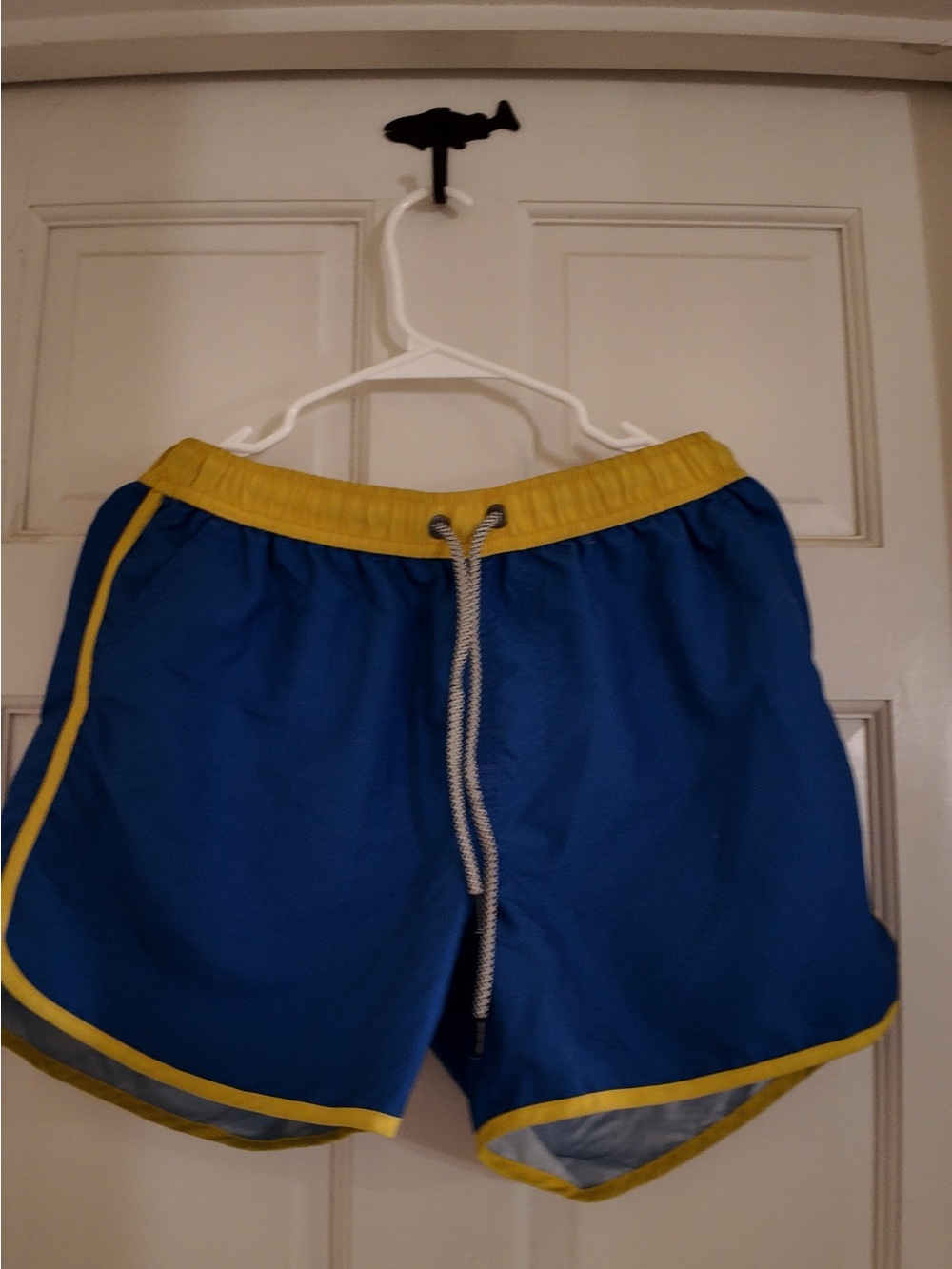 Men's Athletic Swim Shorts in Blue with Yellow Trim